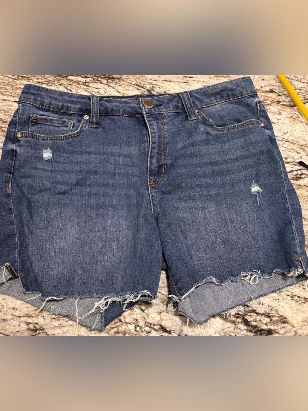 7 For All Mankind Distressed Denim Shorts in Blue Size 12 Like New